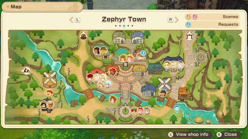 Image from Story of Seasons Grand Bazaar. It depicts a map and an icon where the player character must stand to find the very first chicken.
