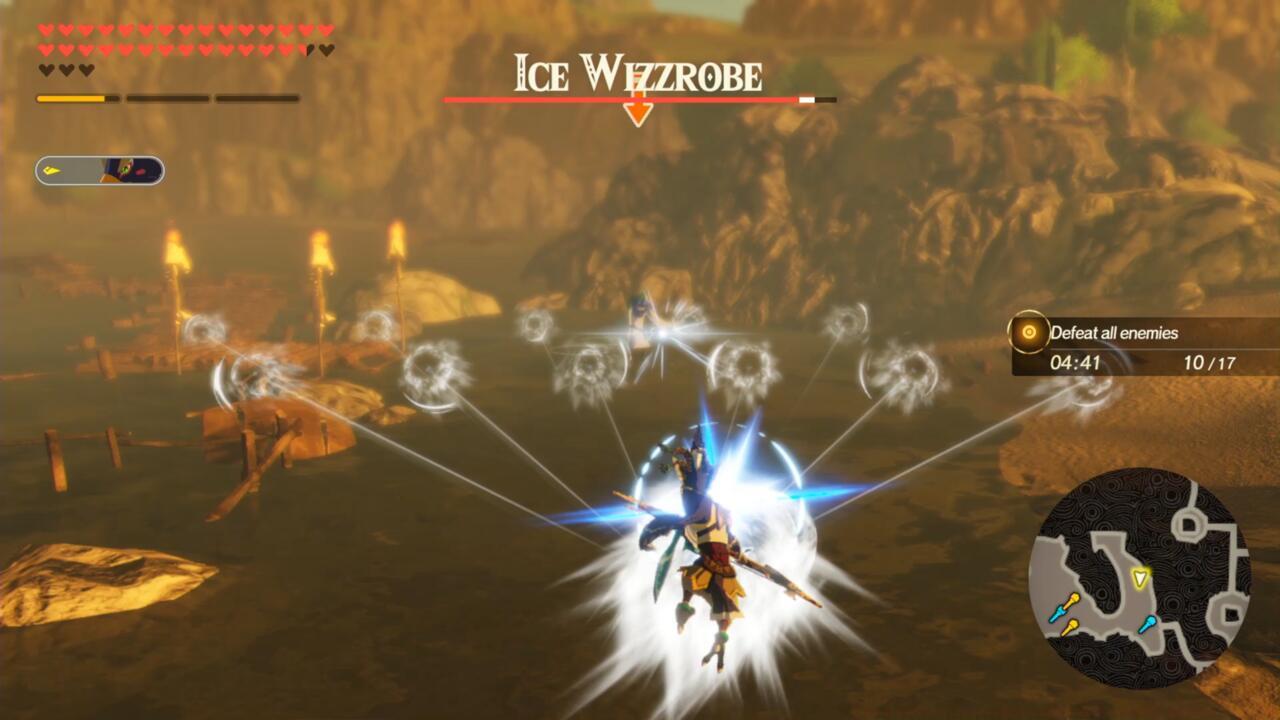  By doing your C4 combo (Y-button x4 + X-button) in the air and timing a Sheikah Slate ability perfectly, you can slide along the ground at breakneck speeds. 