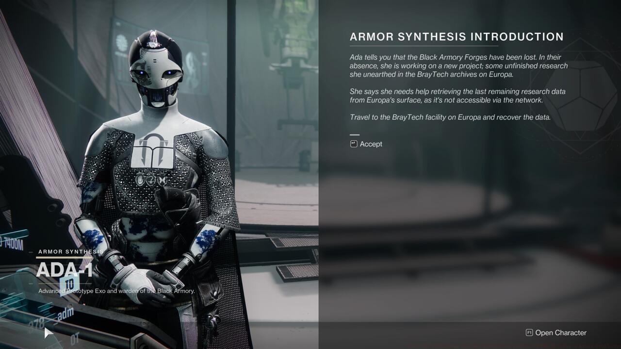 Talk to Ada about the way she's reworked the Black Armory and help her complete the Loom.