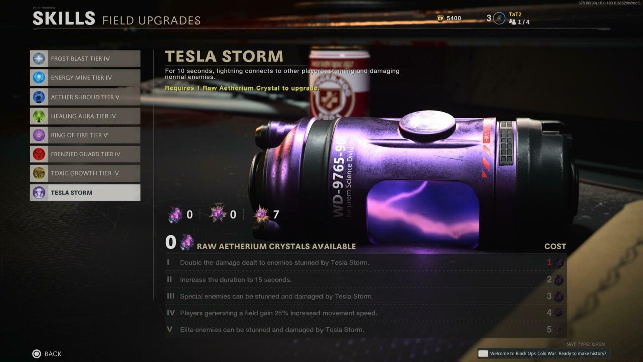 Tesla Storm Field Upgrade Tier Levels