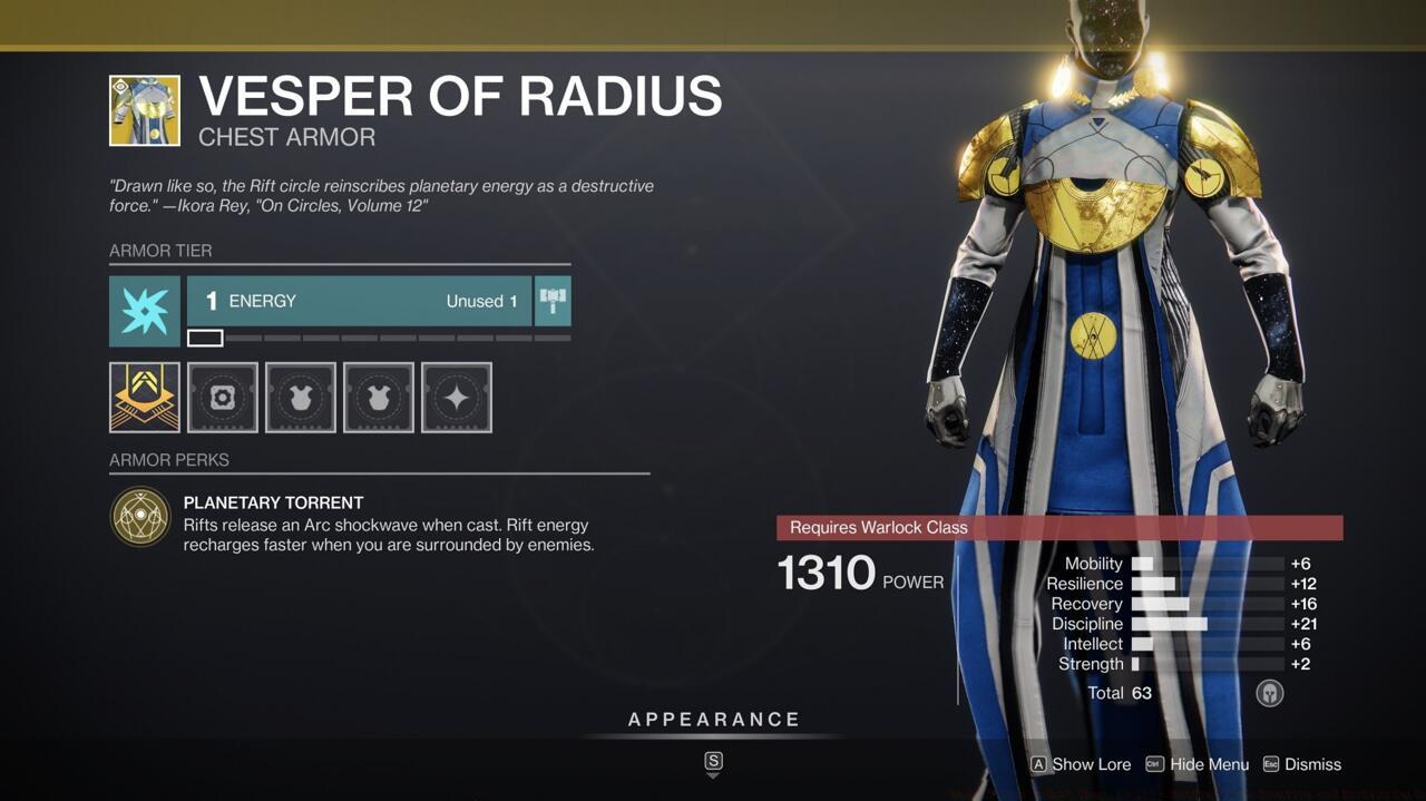 Use your rifts to fight your enemies with Vesper of Radius, which gives the Warlock ability an offensive flair.