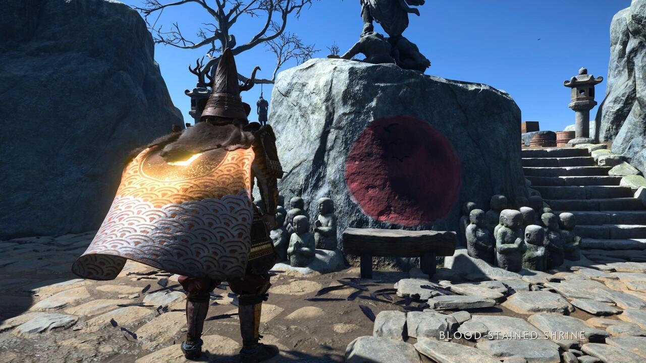 The Blood-Stained Shrine contains a mural of the moon and is littered with crow feathers.