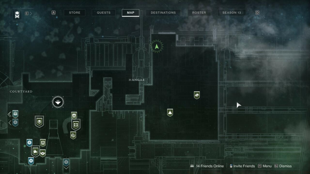 Look for Xur at the north end of the Hangar area. You'll want to visit him this week, as he has new items on offer beyond his usual slate of Exotics.