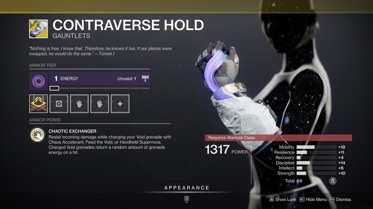 Make yourself tougher to kill when charging your Void grenade abilities with Contraverse Hold, which remains useful for Handheld Supernova fans.