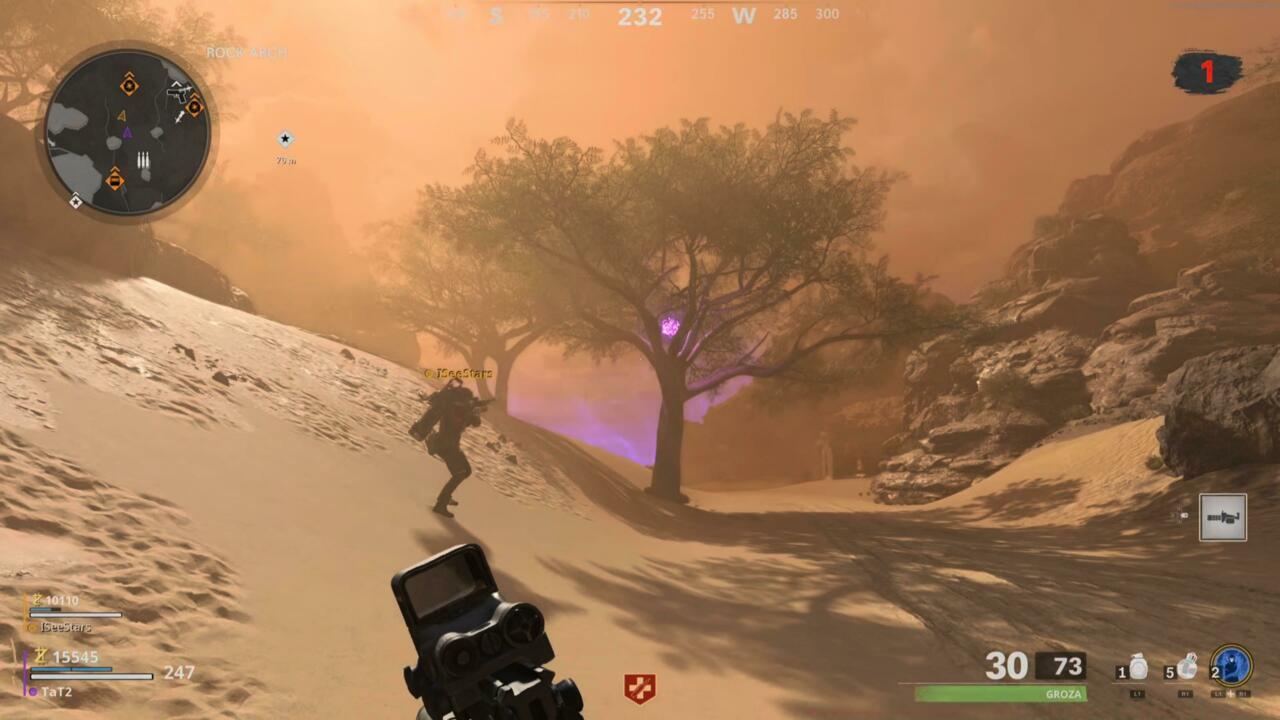 One of the purple floating orbs before shooting it.