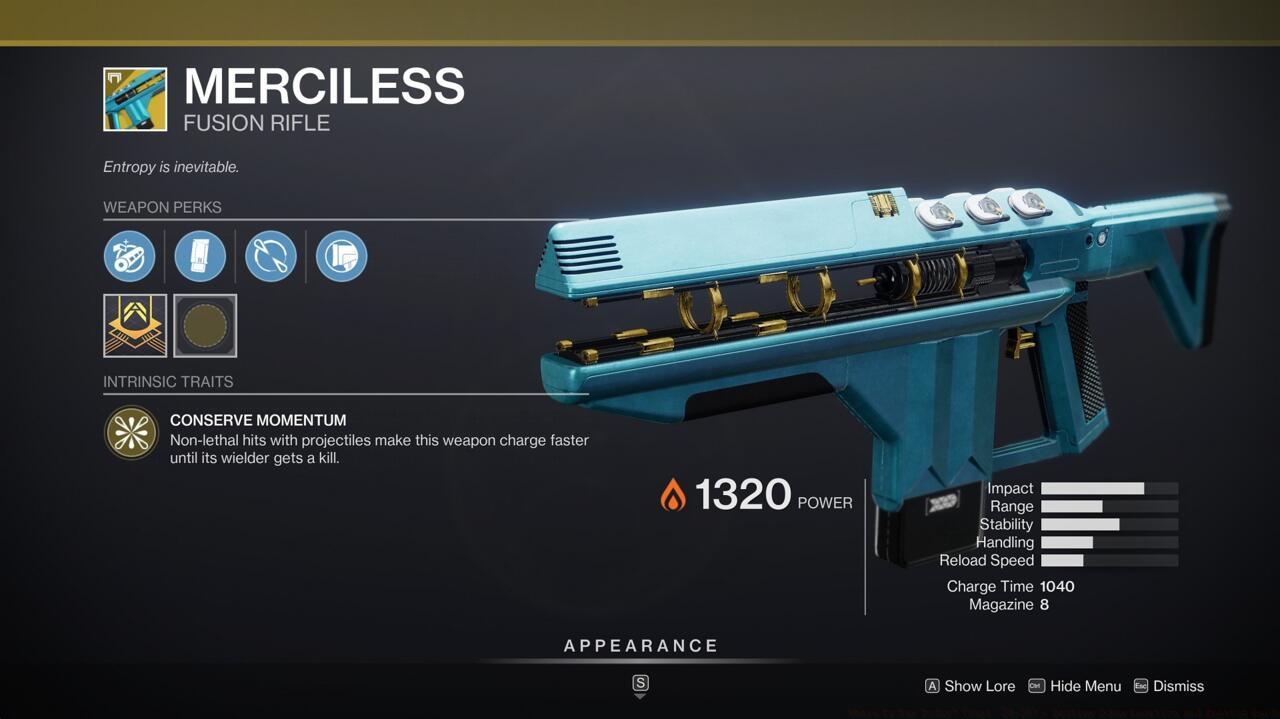 With the boosts to fusion rifles this season, Merciless can be great at dealing a ton of damage to bosses and tough PvE enemies.