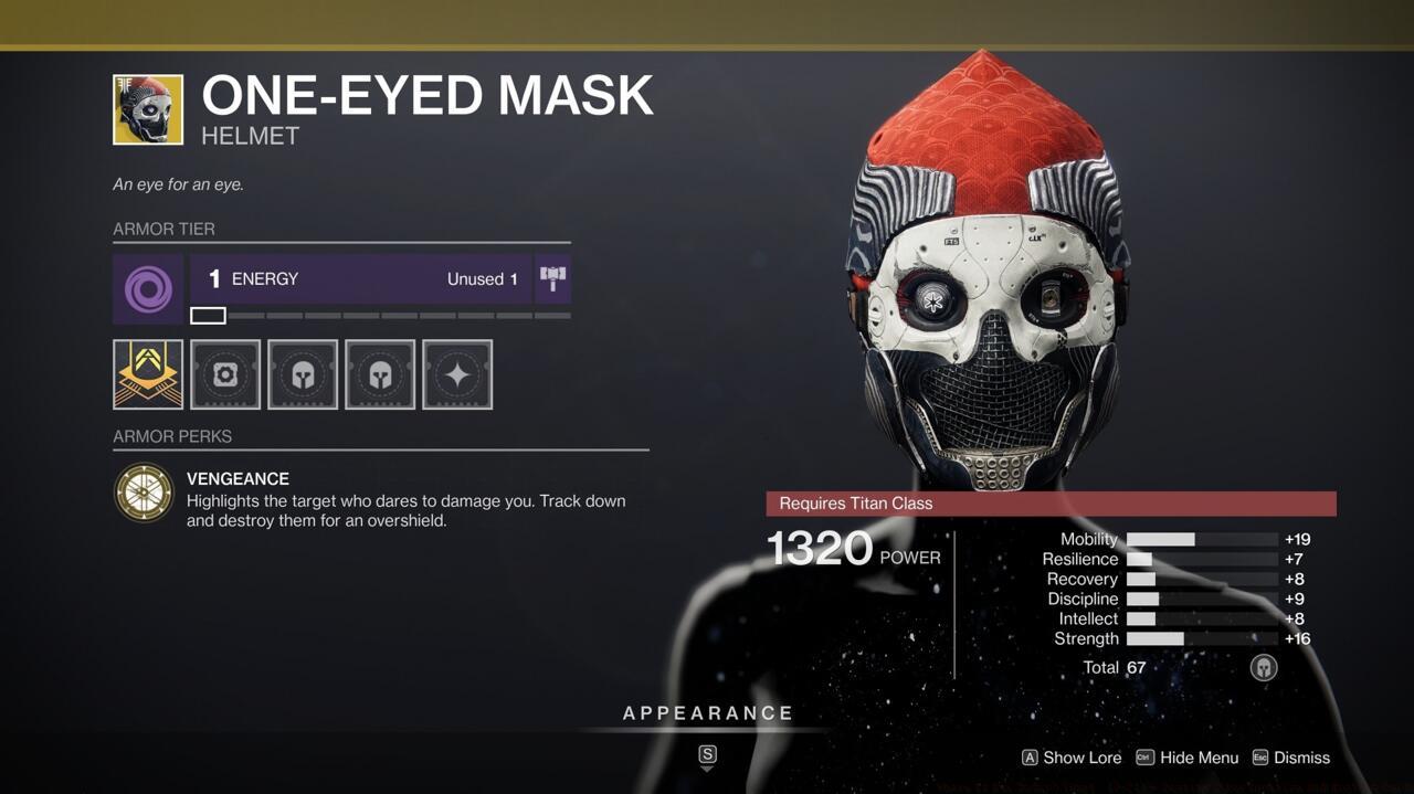 Grab this One-Eyed Mask for a great stat roll.