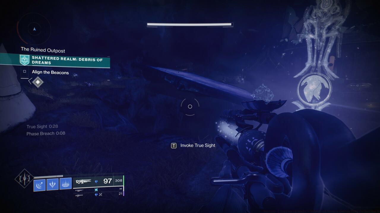 Activate True Sight and then look to the left, along the stony path behind you. The Beacon is just in the corner, next to the metal wall.