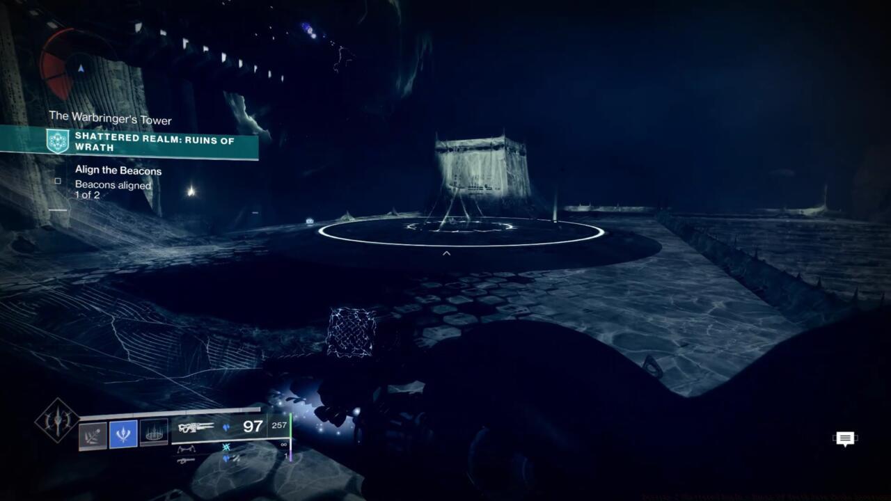 After aligning the first beacon, this pressure plate will activate in The Warbringer's Tower area, allowing you to unlock the tower's front door.