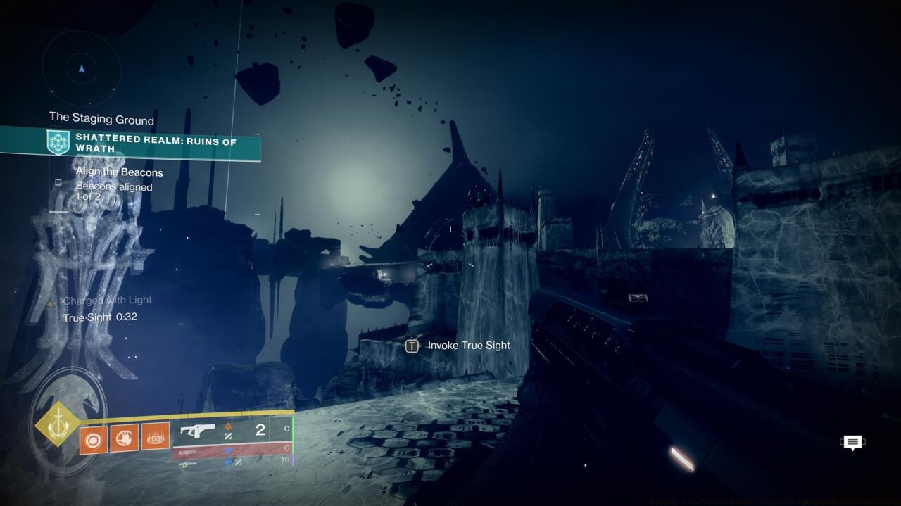 This data cache is easy to miss if you run past it, but easy to find next to this Truesight marker to the left of the first beacon fight.