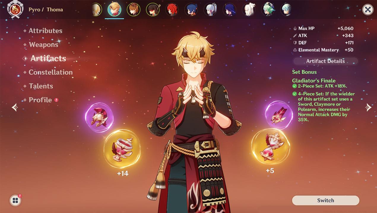 Equipping Artifacts to your character enhance their stats