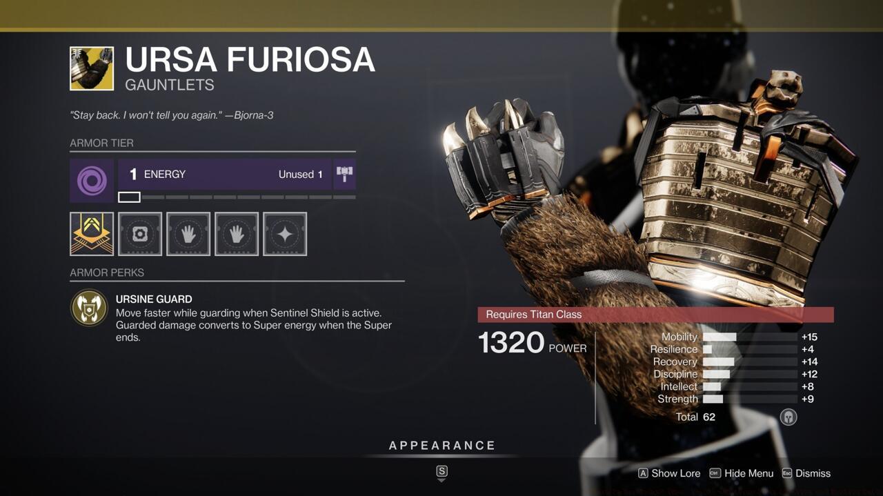 The boost to your Banner Shield Super with Ursa Furiosa makes it great for tough PvE events.