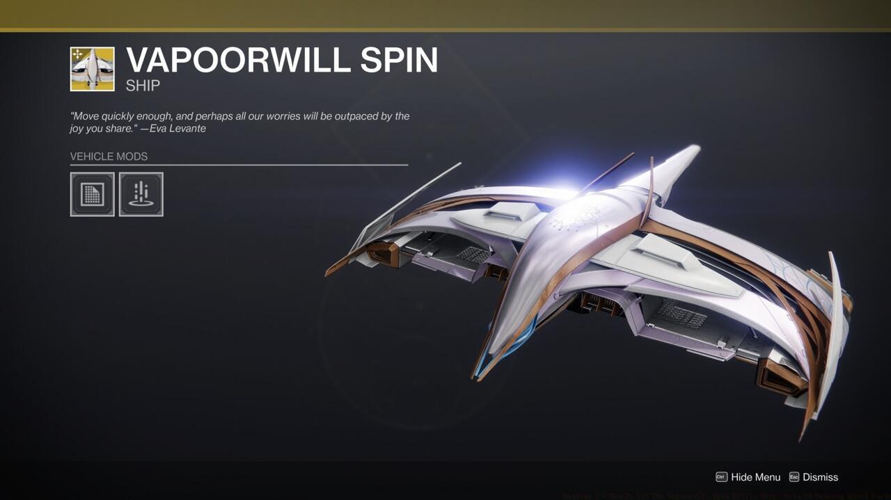 You'll need to complete both Dawning quests to nab the Vapoorwill Spin jumpship.