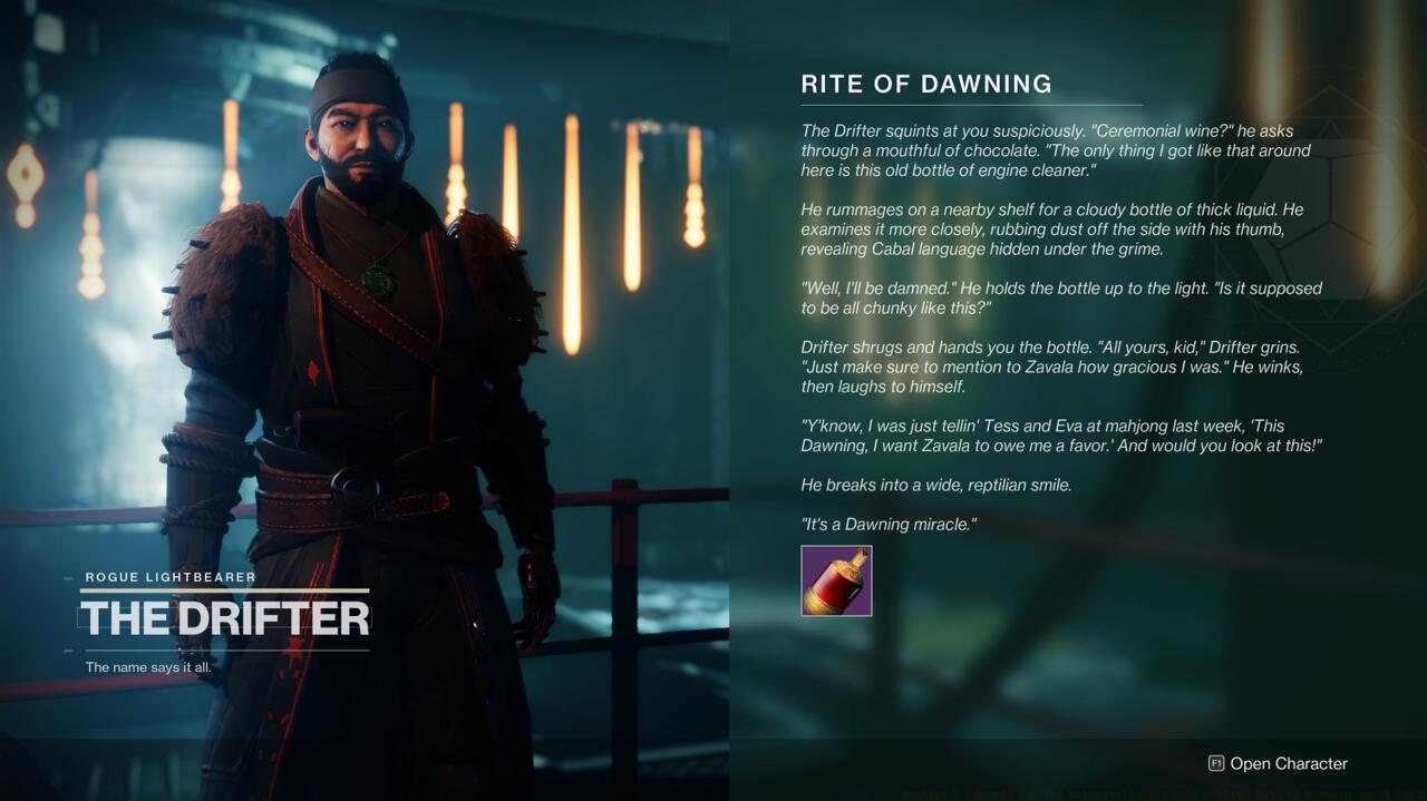 You kind of have to bribe the Drifter with sweets to get what you need for this quest.