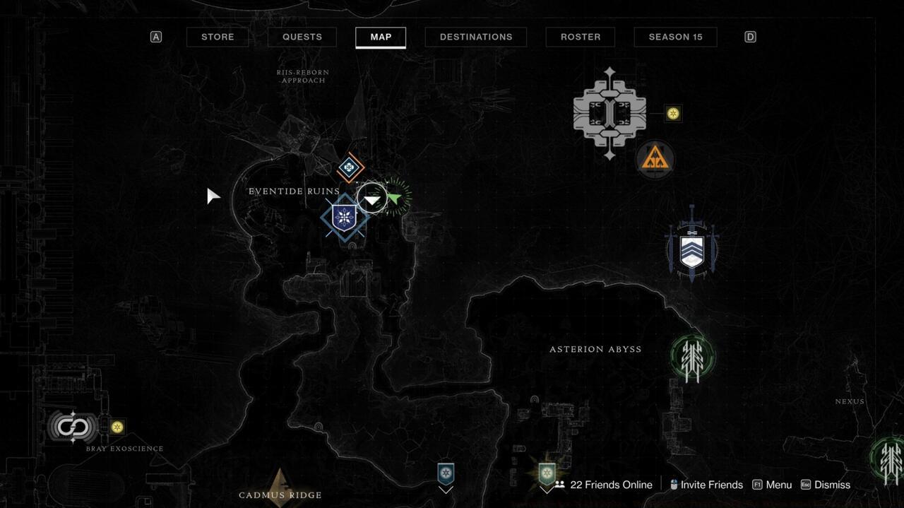 Head to the east of the spawn location in Eventide Ruins. Go to the edge of the ice cliff and look down for the spot where you can drop down to find the opening of a cave.