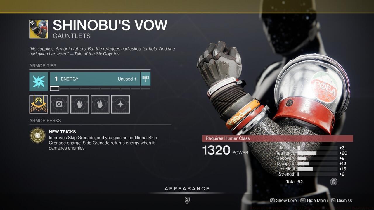 Amp up your Skip grenades with Shinobu's Vow--they're pretty effective in the Crucible.