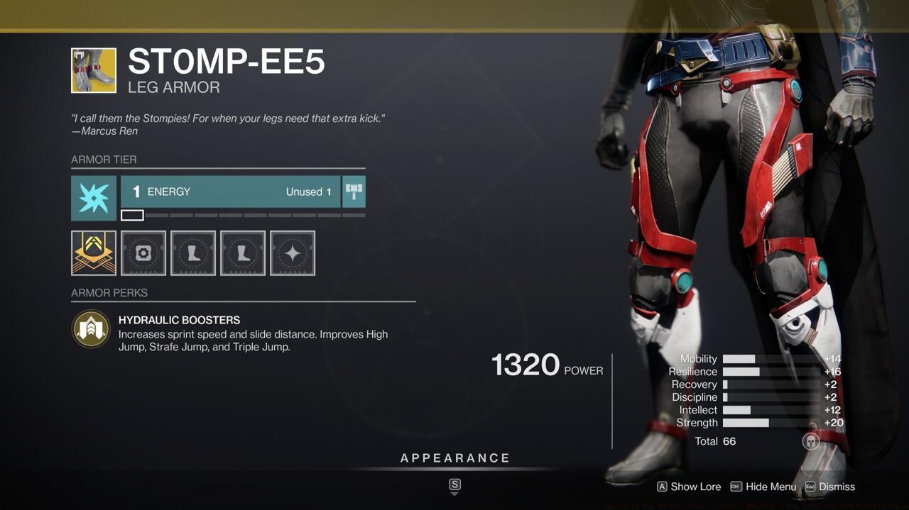 Grab these ST0MP-EE5 boots for their unusually high stats; they're among the best Hunter Exotics around.
