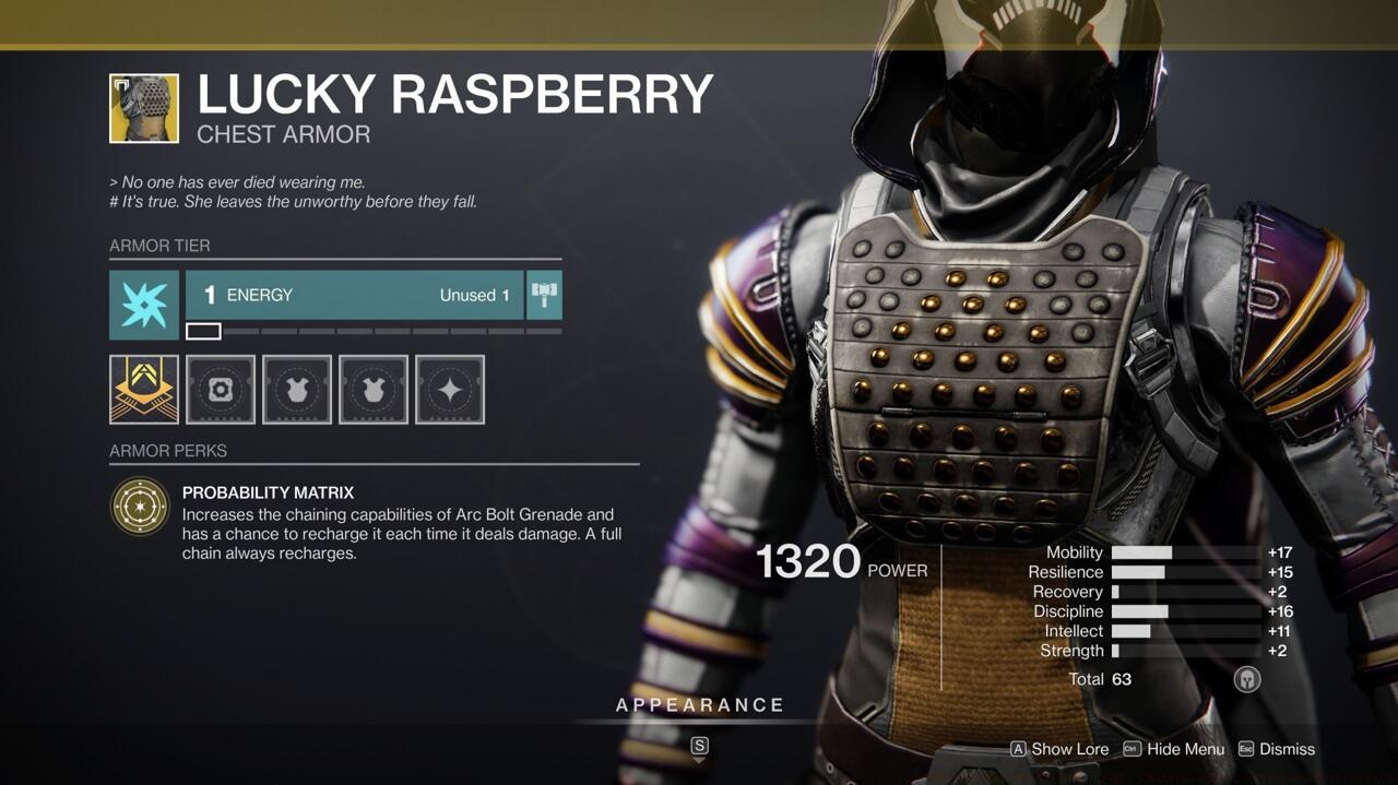 Your Arc Bolt grenades are significantly more powerful with Lucky Raspberry; great if you love lightning.