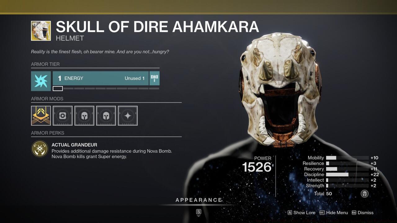 If your wish is more Nova Bombs, Skull of Dire Ahamkara will grant it.