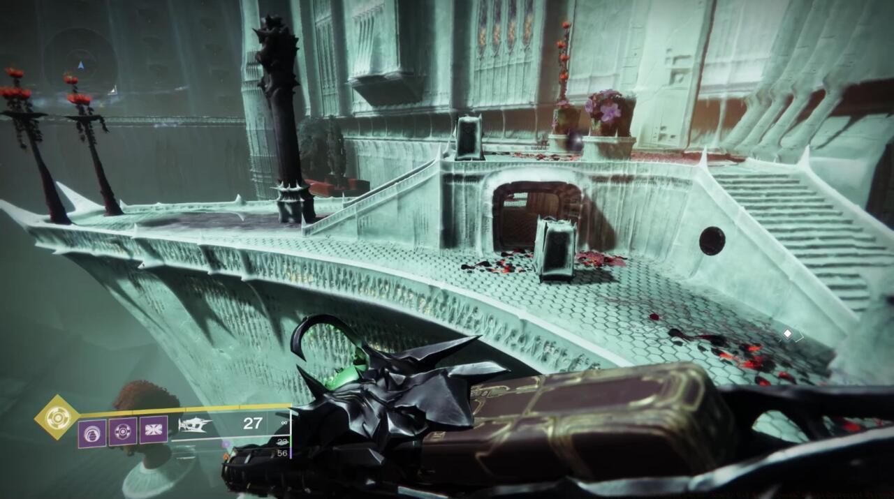 Keep going through Queen's Bailey until you find this big outside area that includes a central entrance to the Apothecary Wing, marked by a big staircase. The building you want is past it, to the left, seen here.