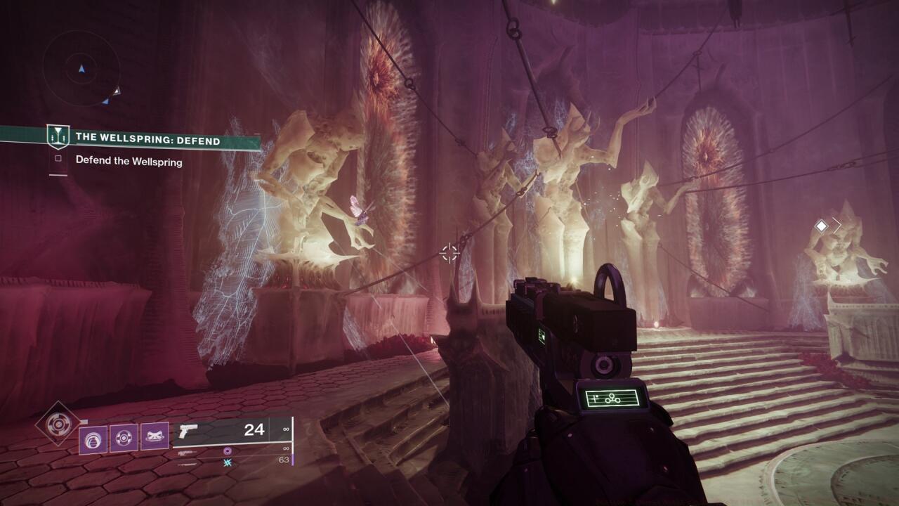 Look for the moth in one of the chambers on the side of the Wellspring room, perched on the hand of one of the statues.