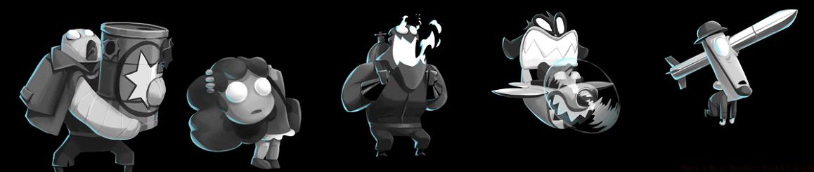 From left: Veteran, Bombara, Roaster, Bombaron, and Caderact