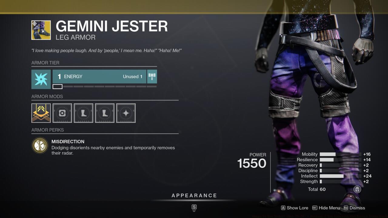 Mess with your enemies with Gemini Jester, which disorients anyone standing too close when you use your dodge.