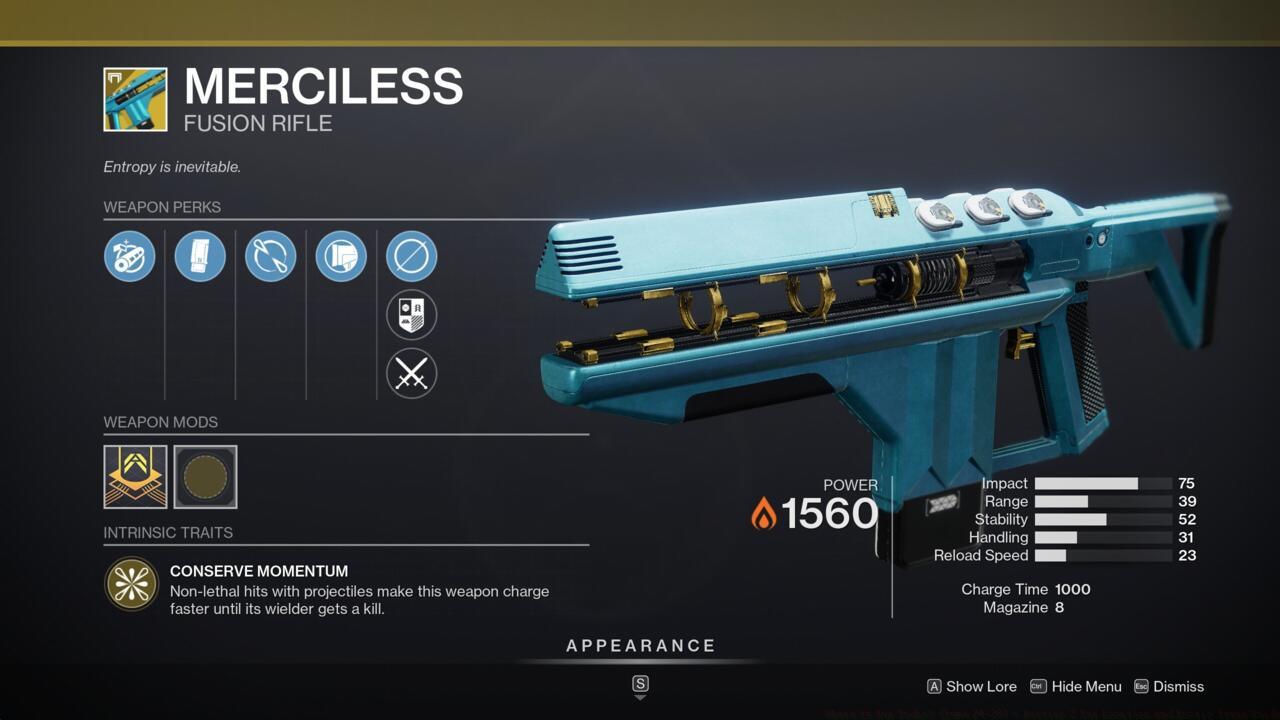 Every time you damage an enemy without killing them, the charge time on Merciless speeds, up, allowing you to dump more damage on tough targets.