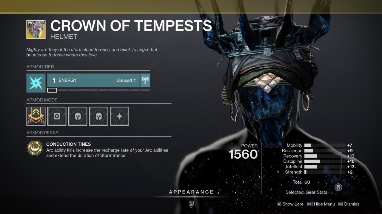 Lengthen your Stormtrance Super with Crown of Tempests and keep your Arc abilities sparking.