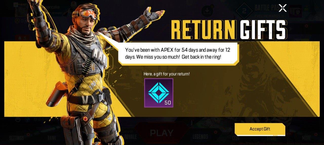 Mirage greets a returning player with a Roll Call reward.