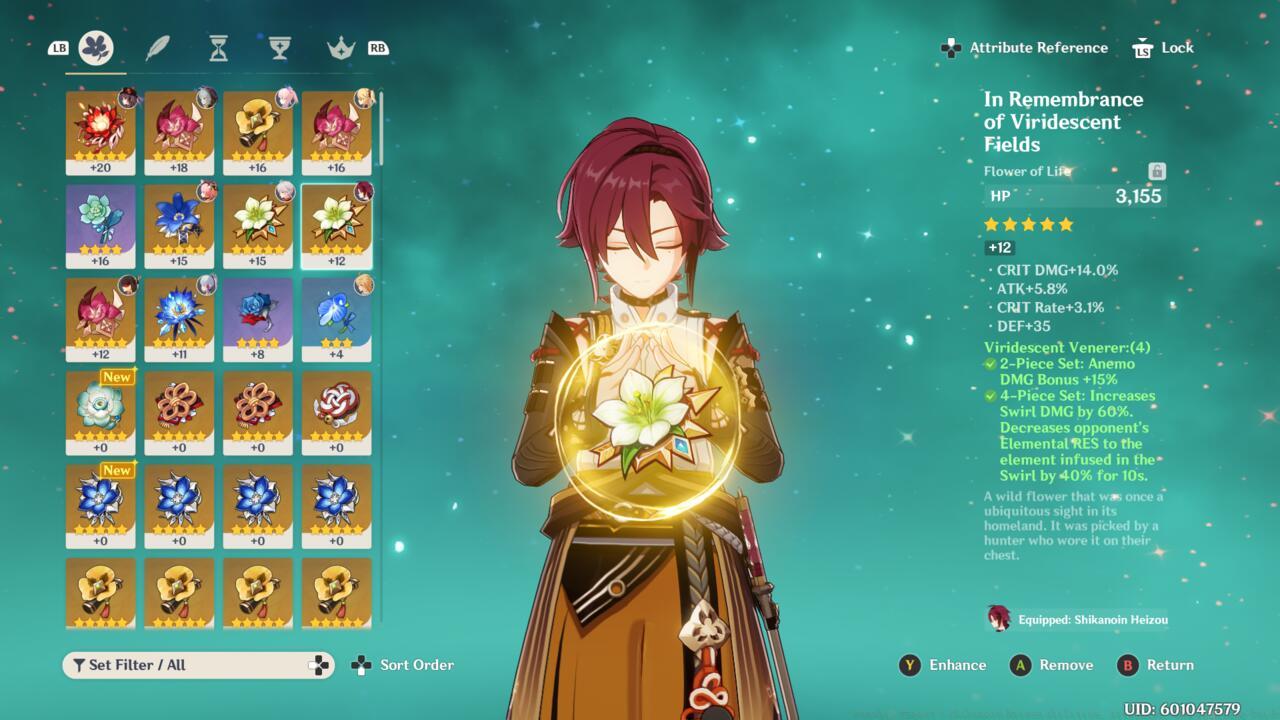 Heizou with a four-piece Viridescent Venerer set