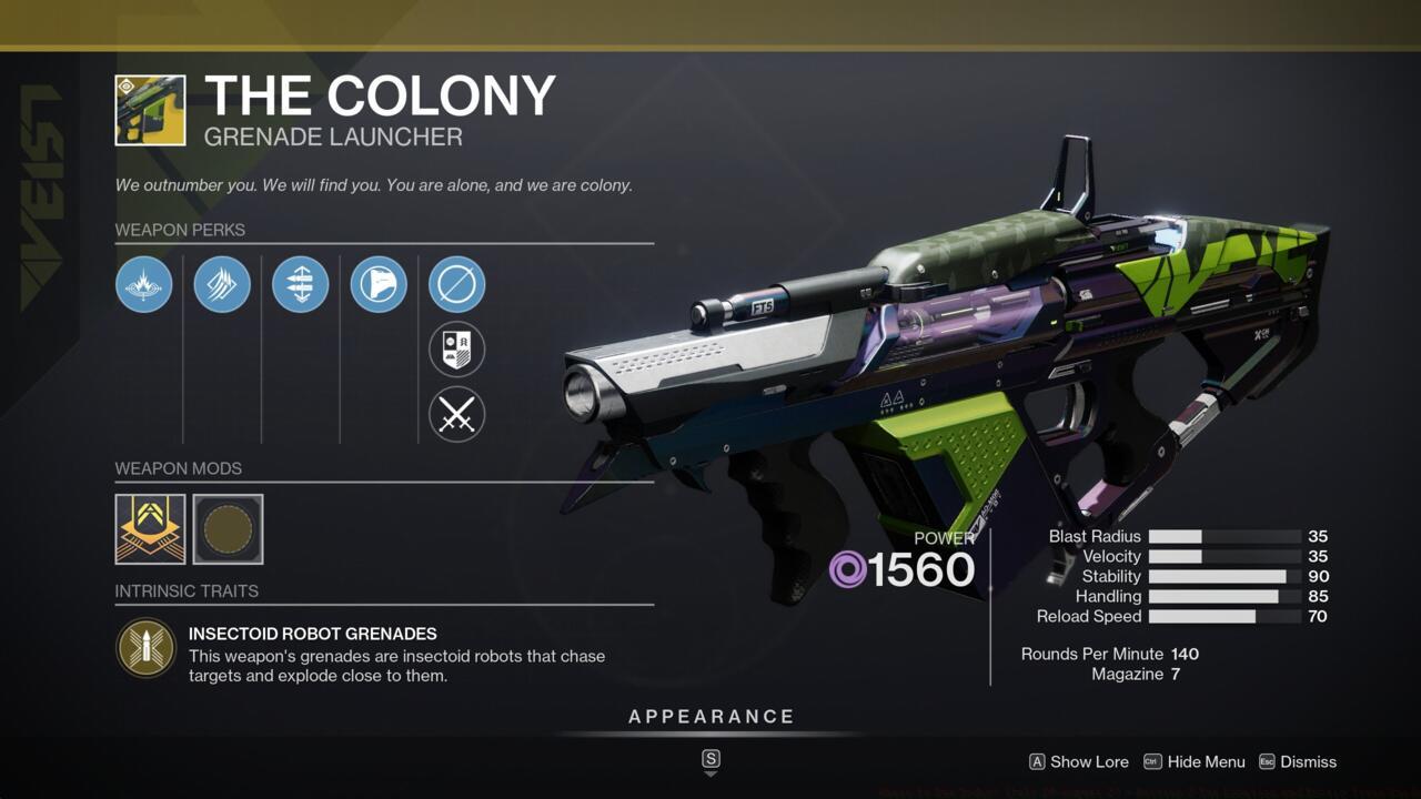 A well-loved PvP heavy weapon, The Colony is one of those guns that almost always gets you a kill in the Crucible.