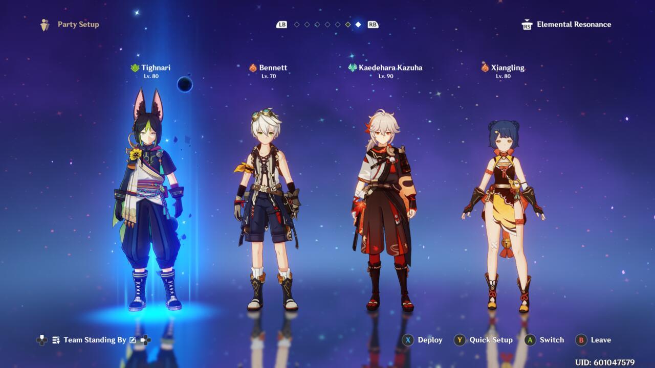 A sample team that focuses on Dendro and Pyro reactions