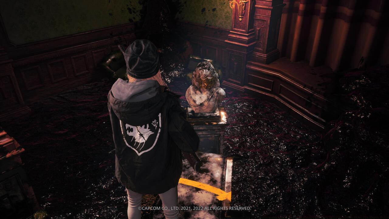 To reach the Gold Mask in the center of the goop you will need to drop some pianos to platform across.