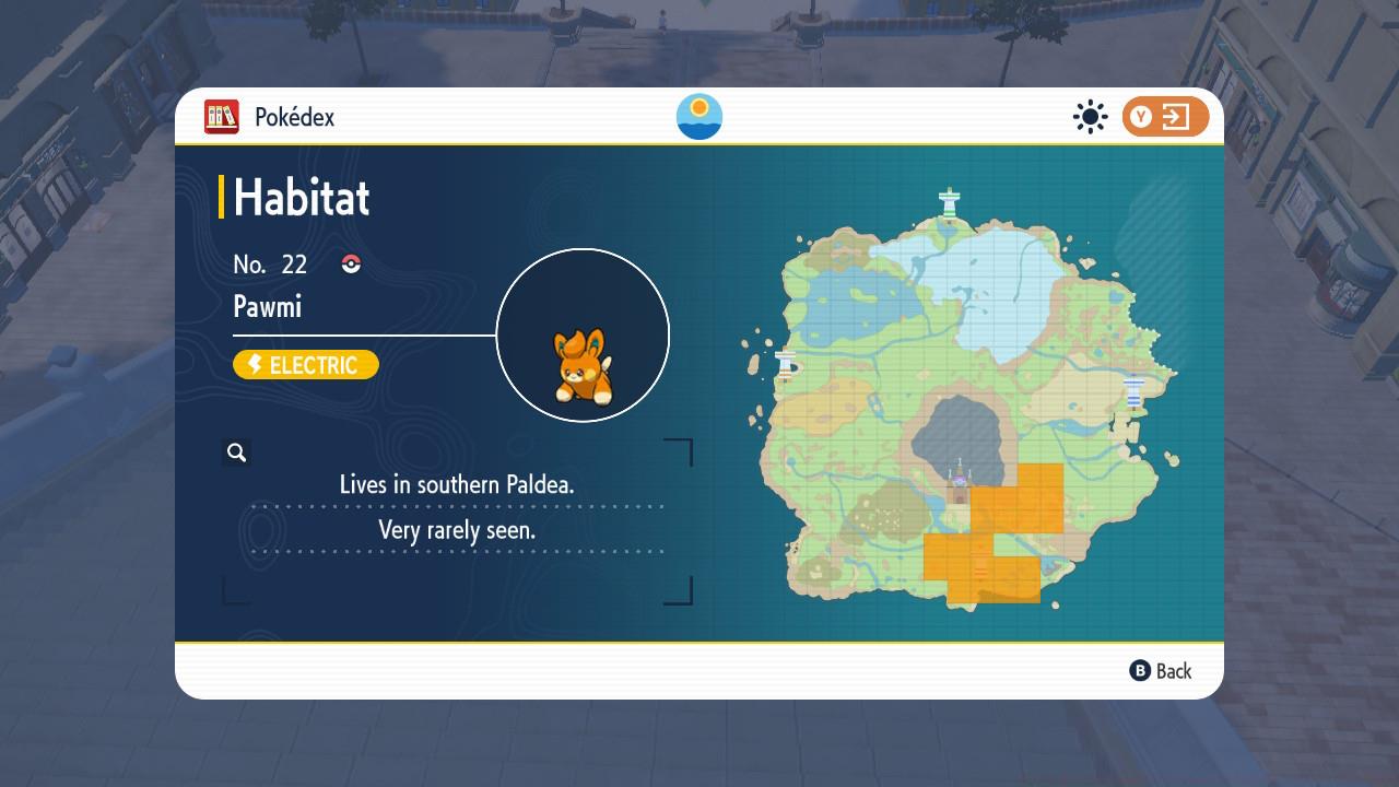 Pawmi can be found in the grasslands of the Southern Province in the Paldea region.