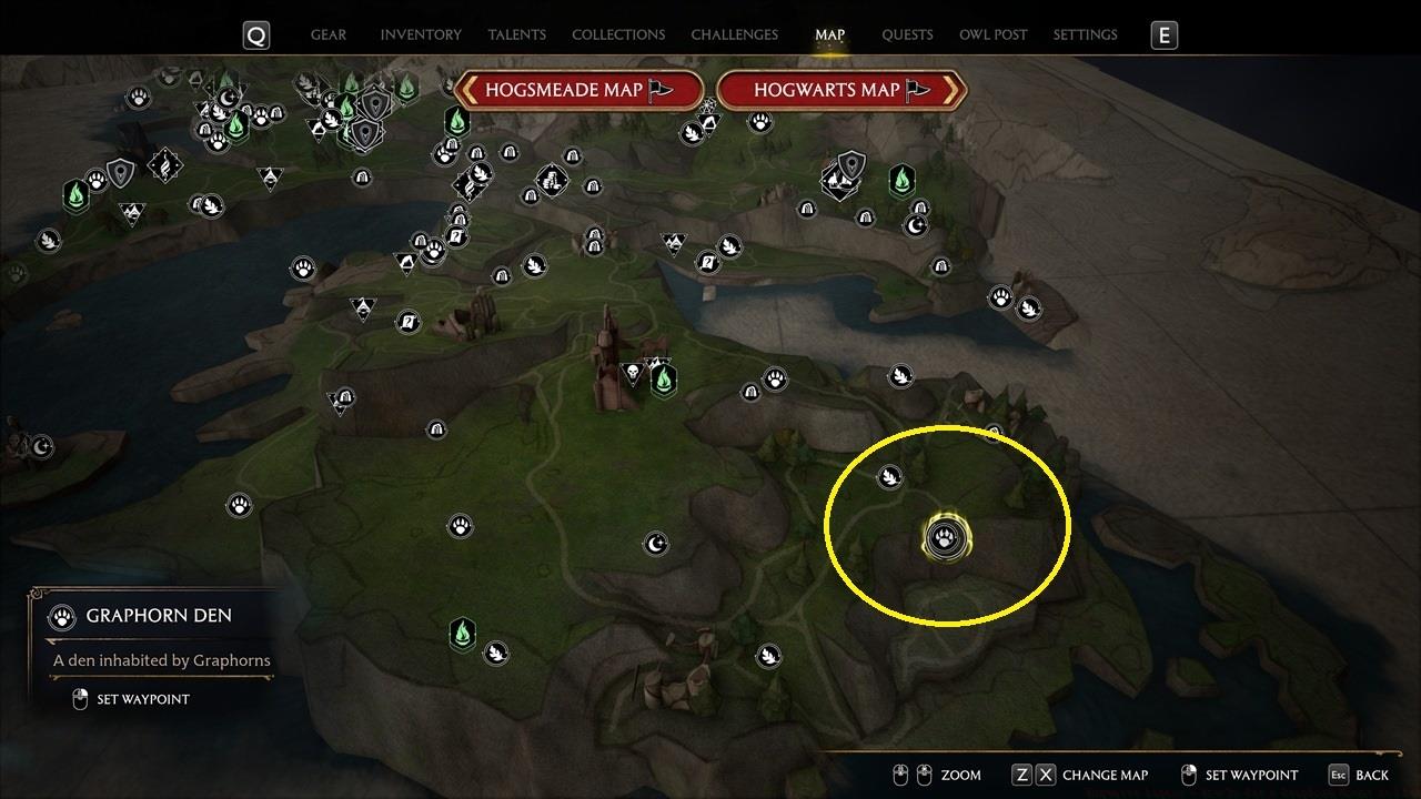 Most late-game quests take place in the southern half of the map. This particular creatures lair is found in the southeast.