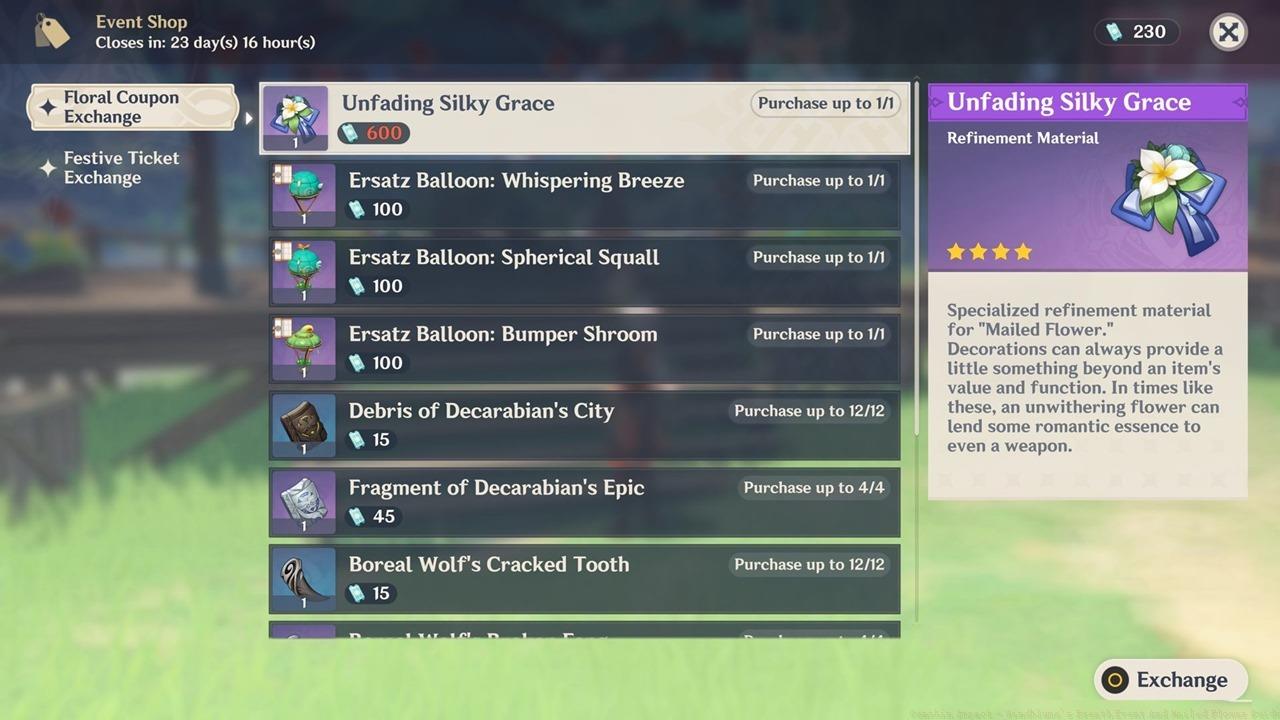 Be sure to obtain all the Unfading Silky Grace refinement materials.