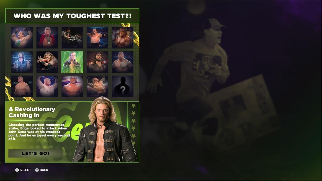 Later on, you'll be able to choose from any of Cena's rivals, which will let you unlock Super Cena, a meme character with 100 OVR.