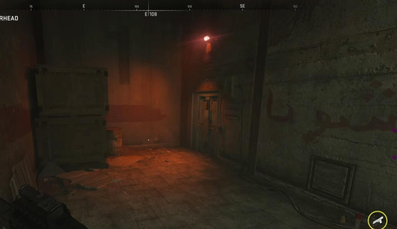 The door is down some stairs just beyond the airlock control panel