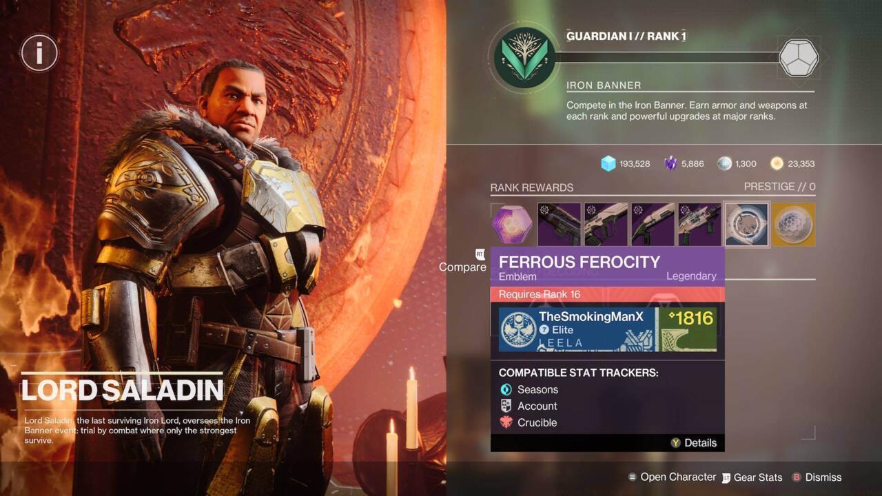 The Ferrous Ferocity emblem available at Rank 16