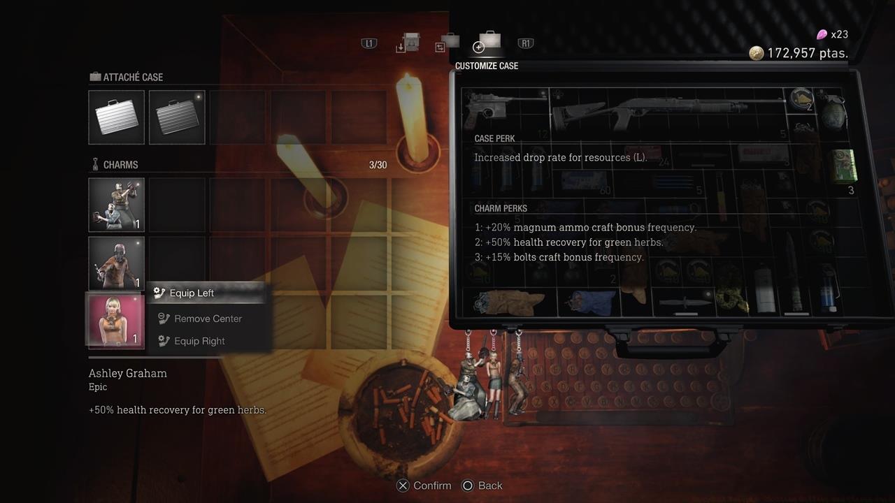 Charms can be equipped by selecting the Customize Case option when you interact with a Typewriter.