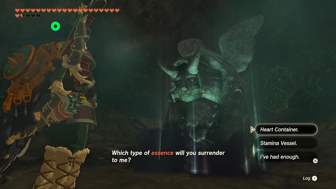 Offer hearts in exchange for stamina, and vice versa, to the Horned Statue.