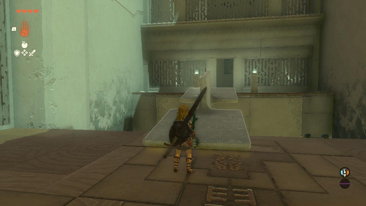 Traverse the makeshift bridge.