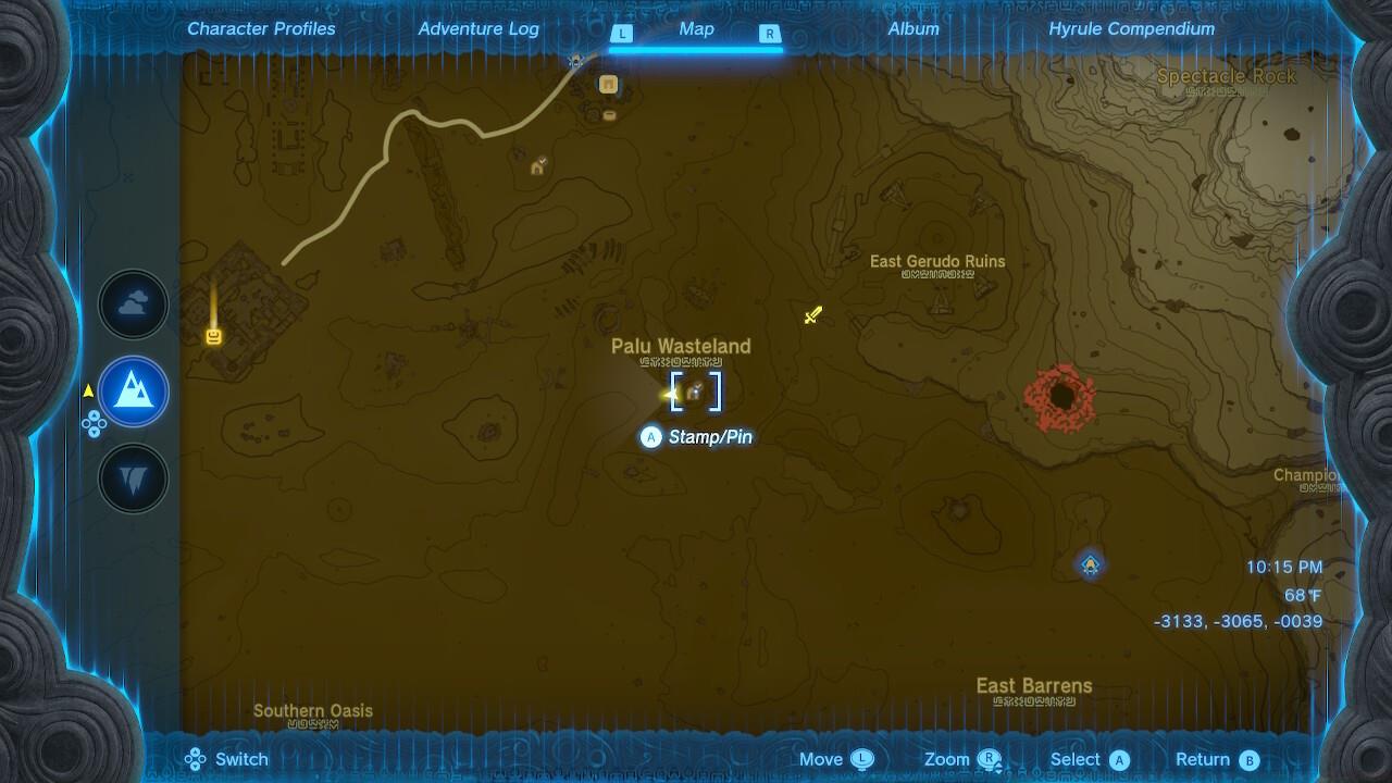 The entrance to the Ancient Prison Ruins can be found in a sand pit just south of the words Palu Wasteland on the map.