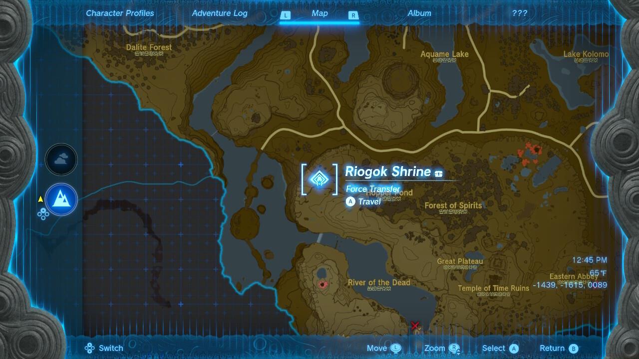 The Riogok Shrine is located in the Central Hyrule region.