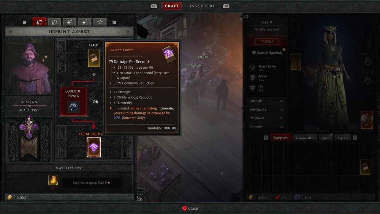 Imprinting a Legendary Aspect on another item