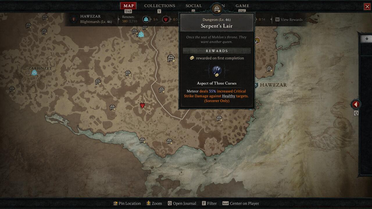 The Serpent's Lair dungeon carries the Aspect of Three Curses