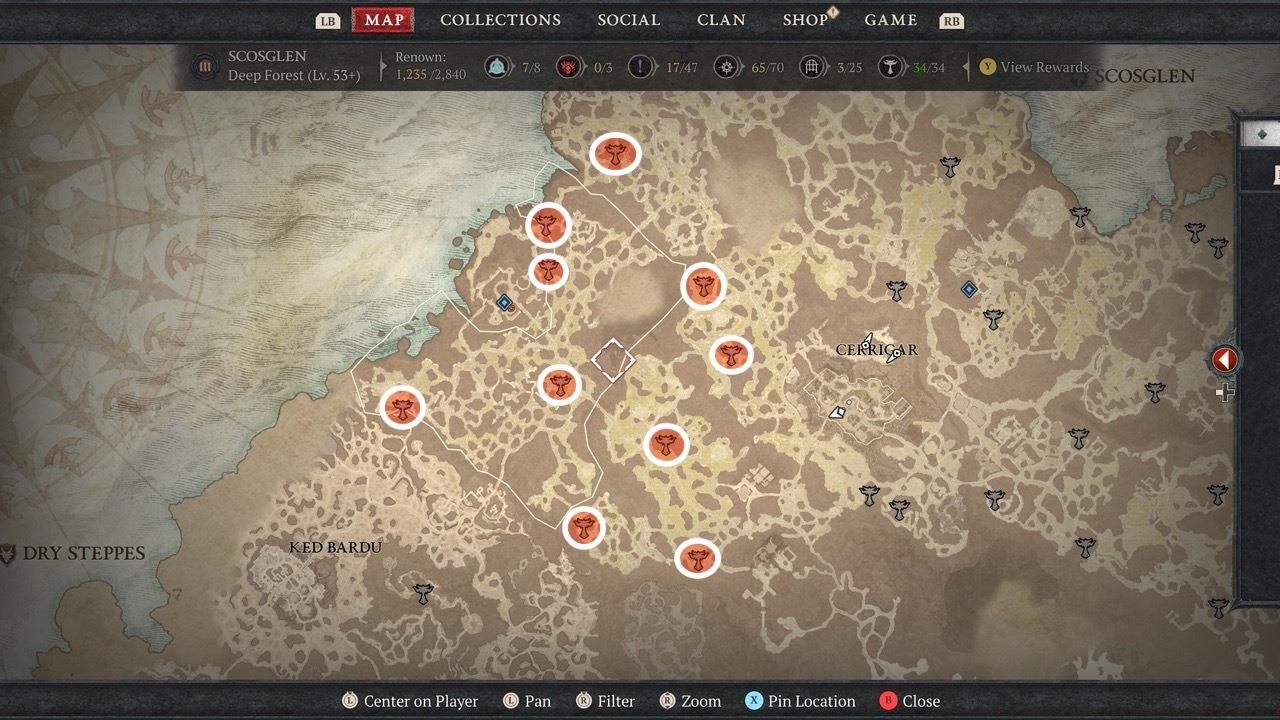 There are 10 Altars of Lilith in the western part of Socsglen.