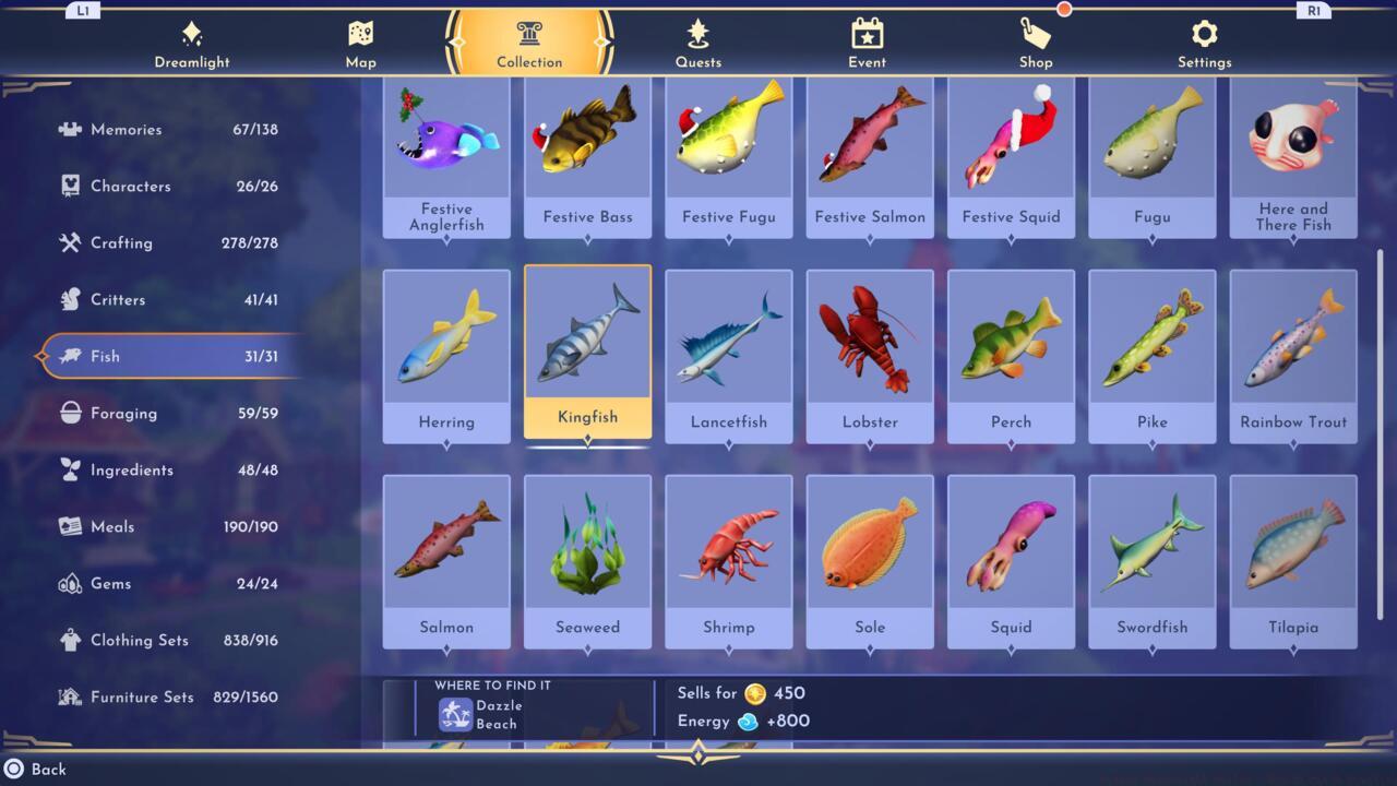 Kingfish can be fished up in the Dazzle Beach biome--but only at night.