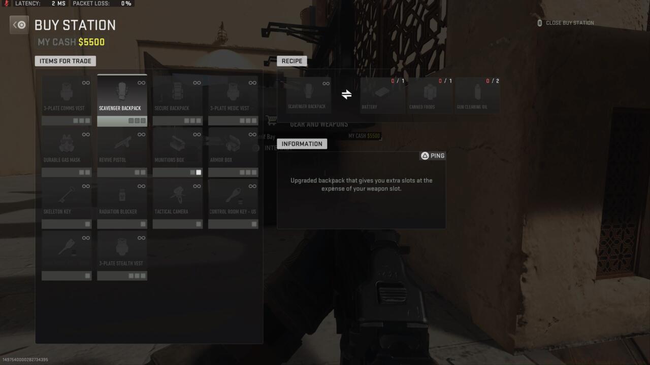 Scavenger backpack barter recipe